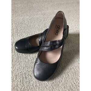 ABEO B.I.O.system 8M TALIA Black Leather Mary Jane Built-In Orthotic Flat Shoes